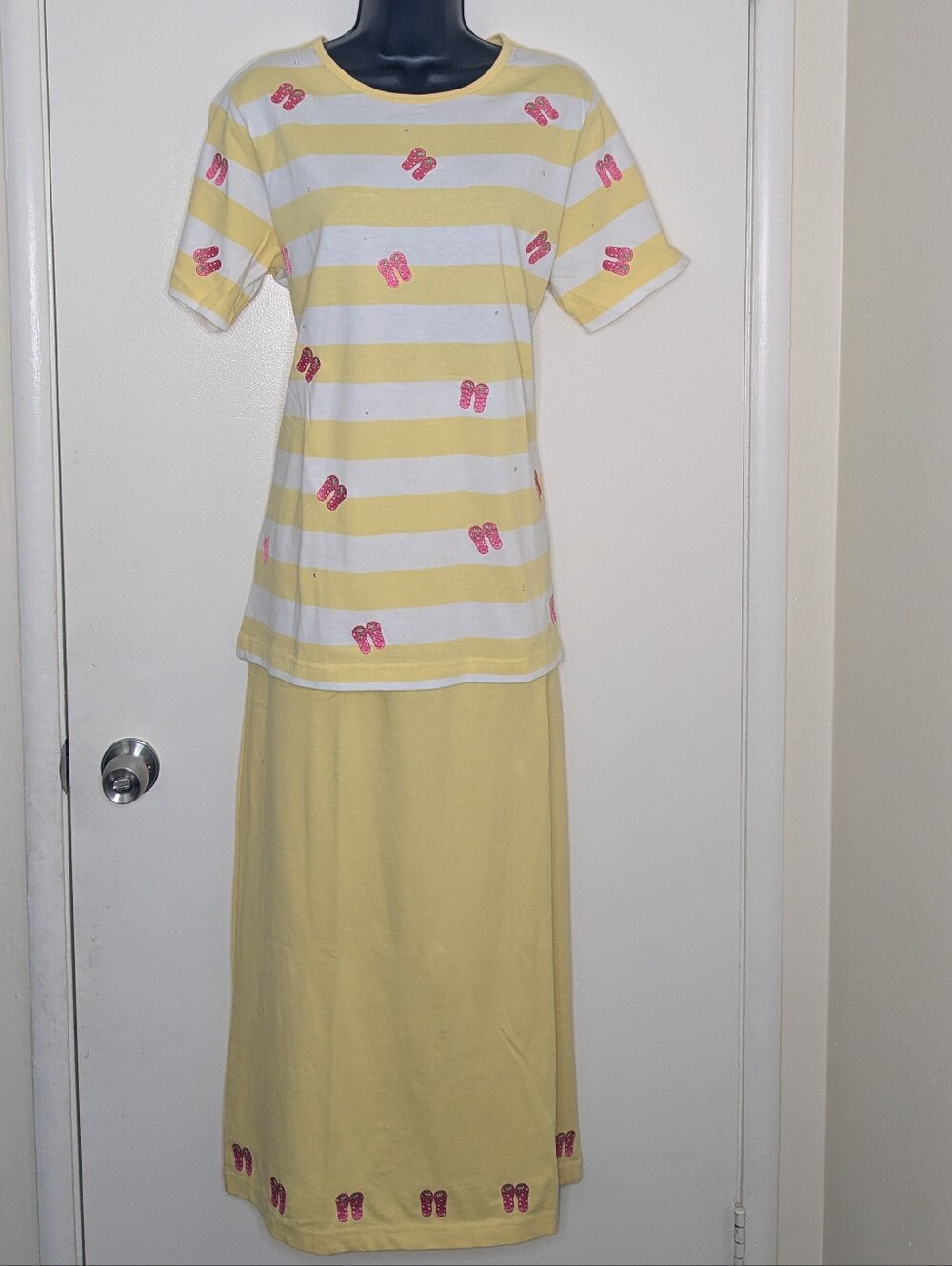Quacker Factory Vintage Flip Flop Maxi Skirt Set Yellow Sequined Women's Medium